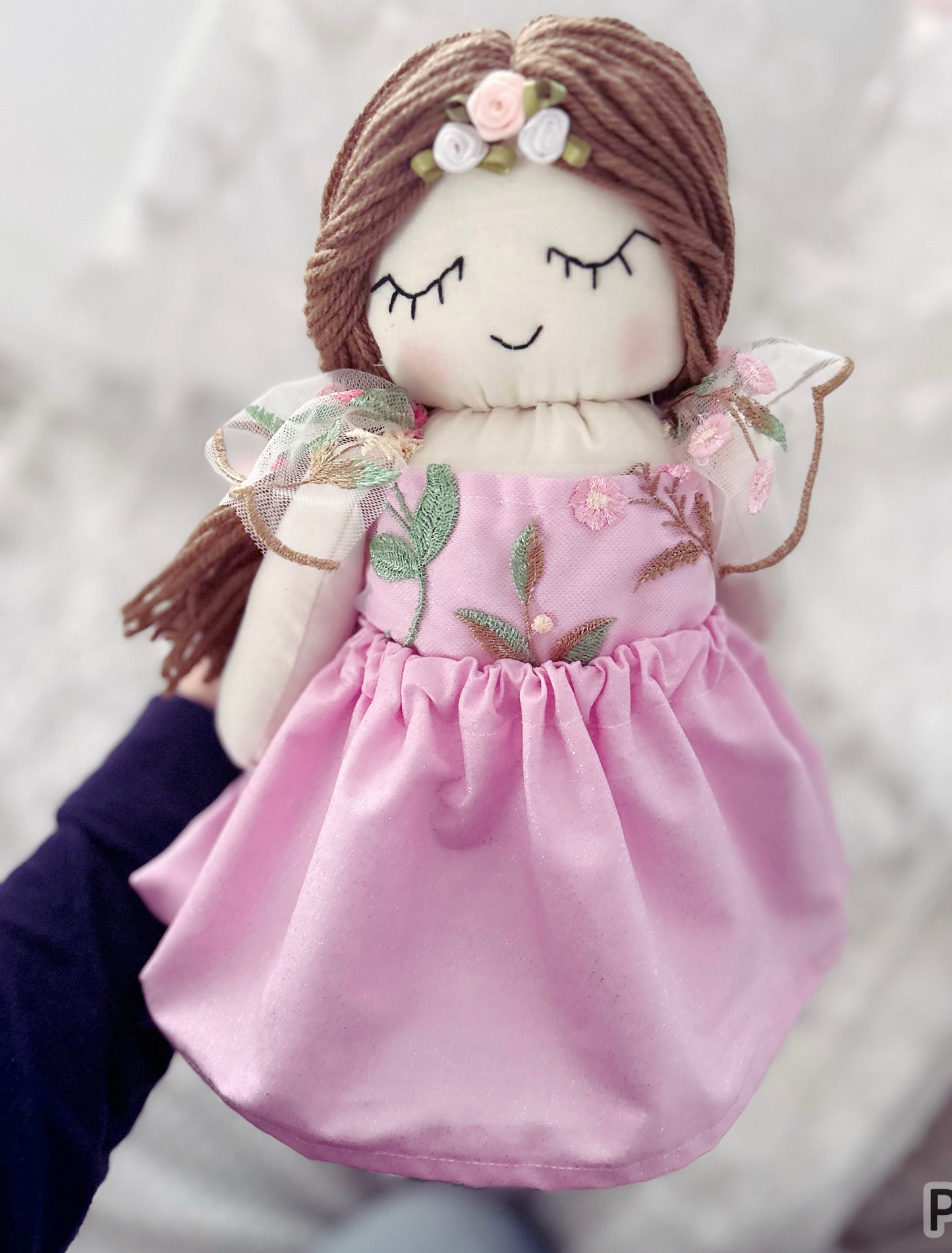 Handmade flower baby doll, heirloom doll