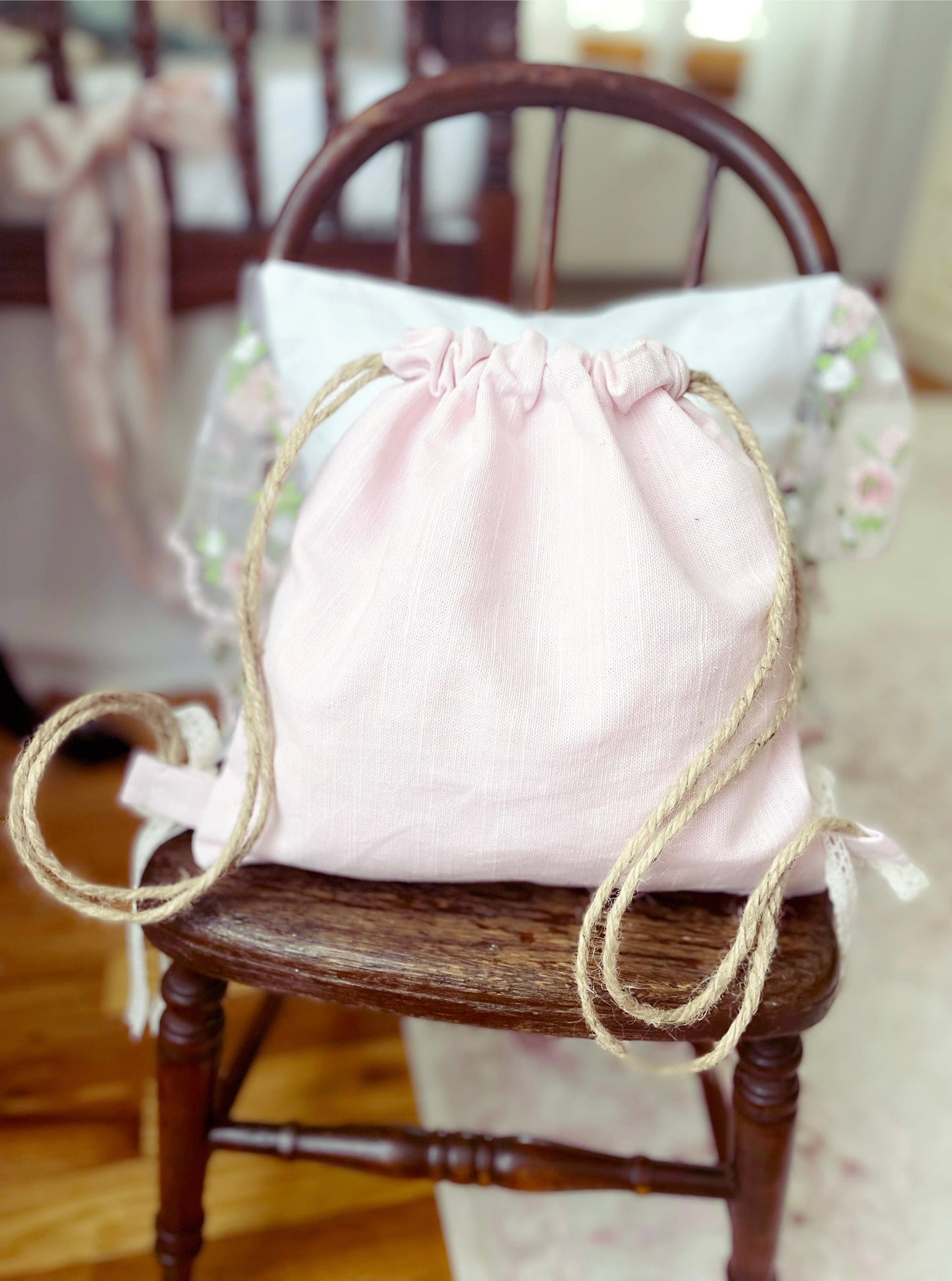 Hand Embroidered Drawstring Backpack