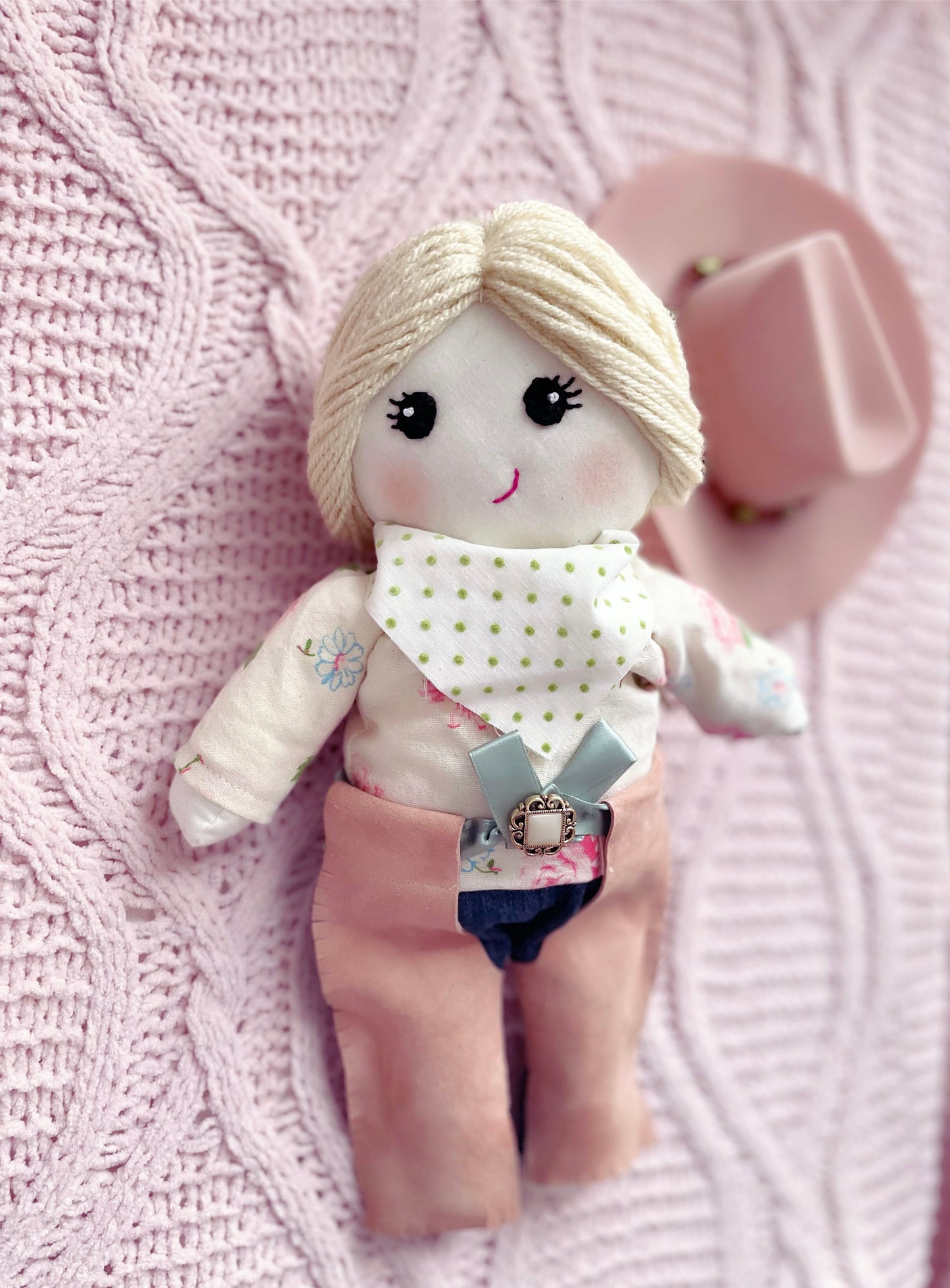 Vintage rose cowgirl doll, handmade heirloom doll