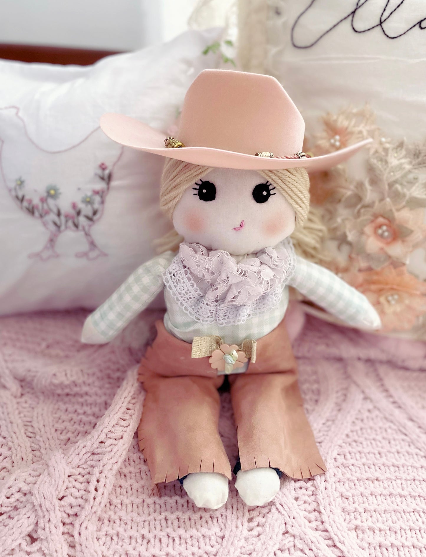 Gingham cowgirl doll, handmade heirloom doll