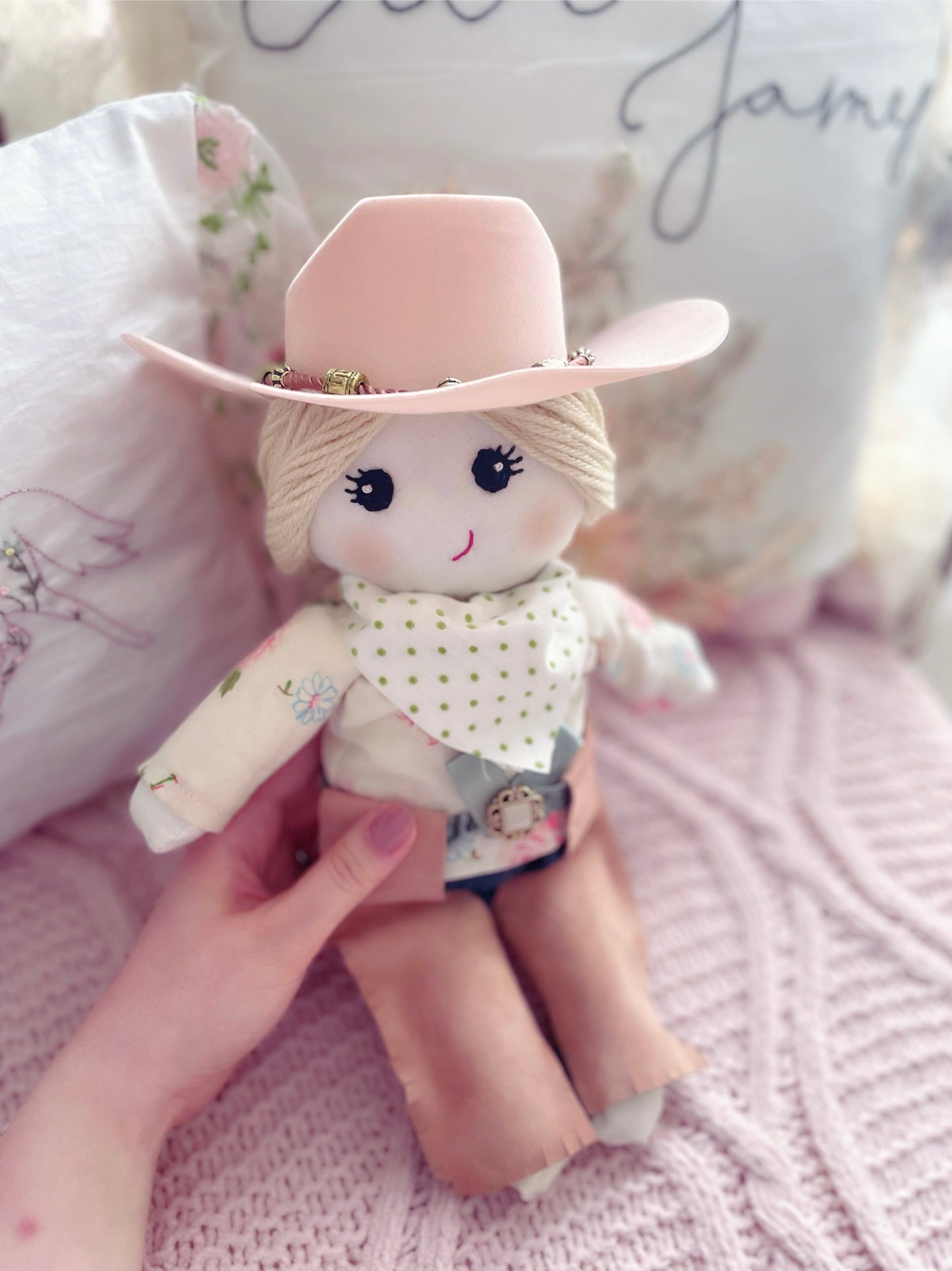 Vintage rose cowgirl doll, handmade heirloom doll