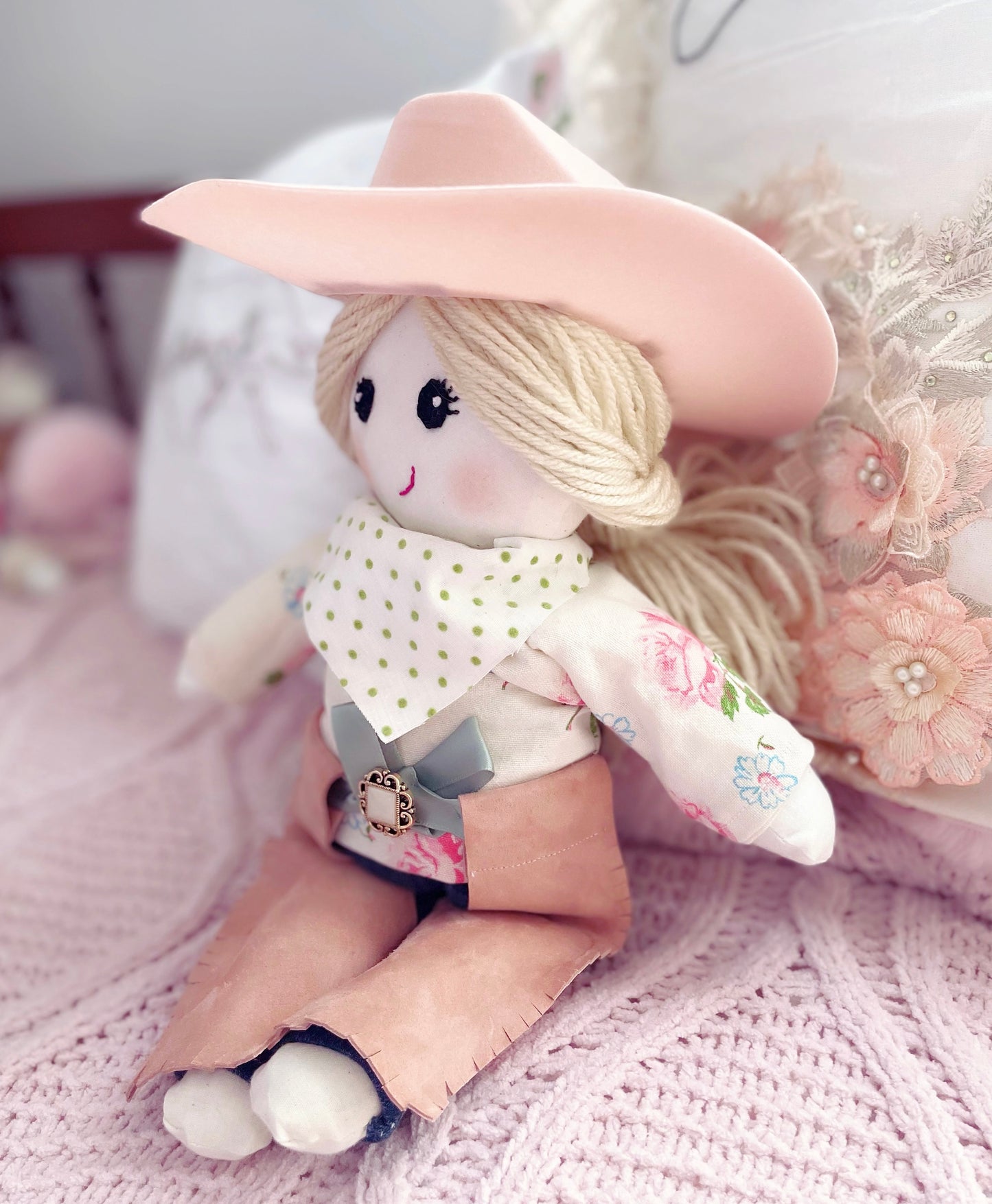 Vintage rose cowgirl doll, handmade heirloom doll