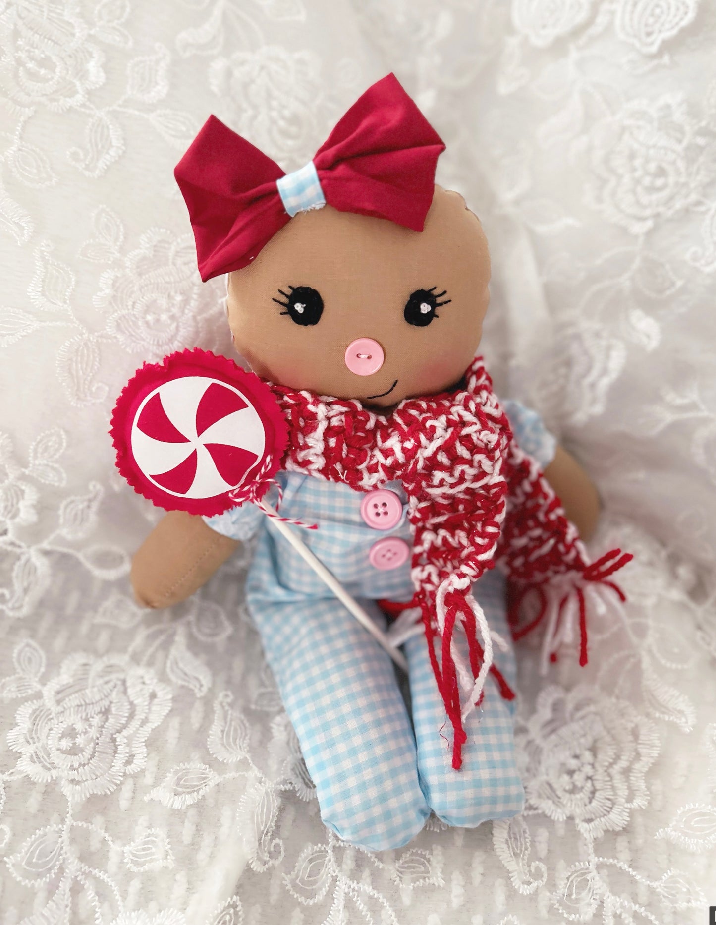 Handmade Gingerbread Baby Doll (Blue)