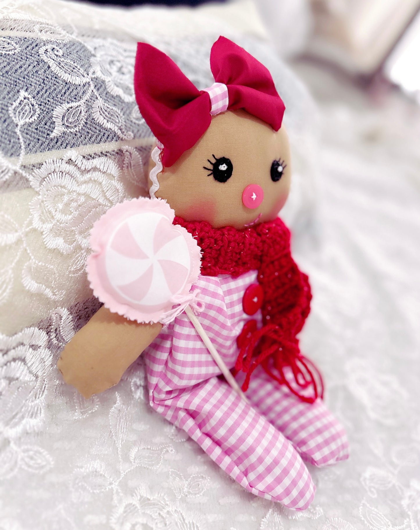 Handmade Gingerbread Baby Doll (Pink)