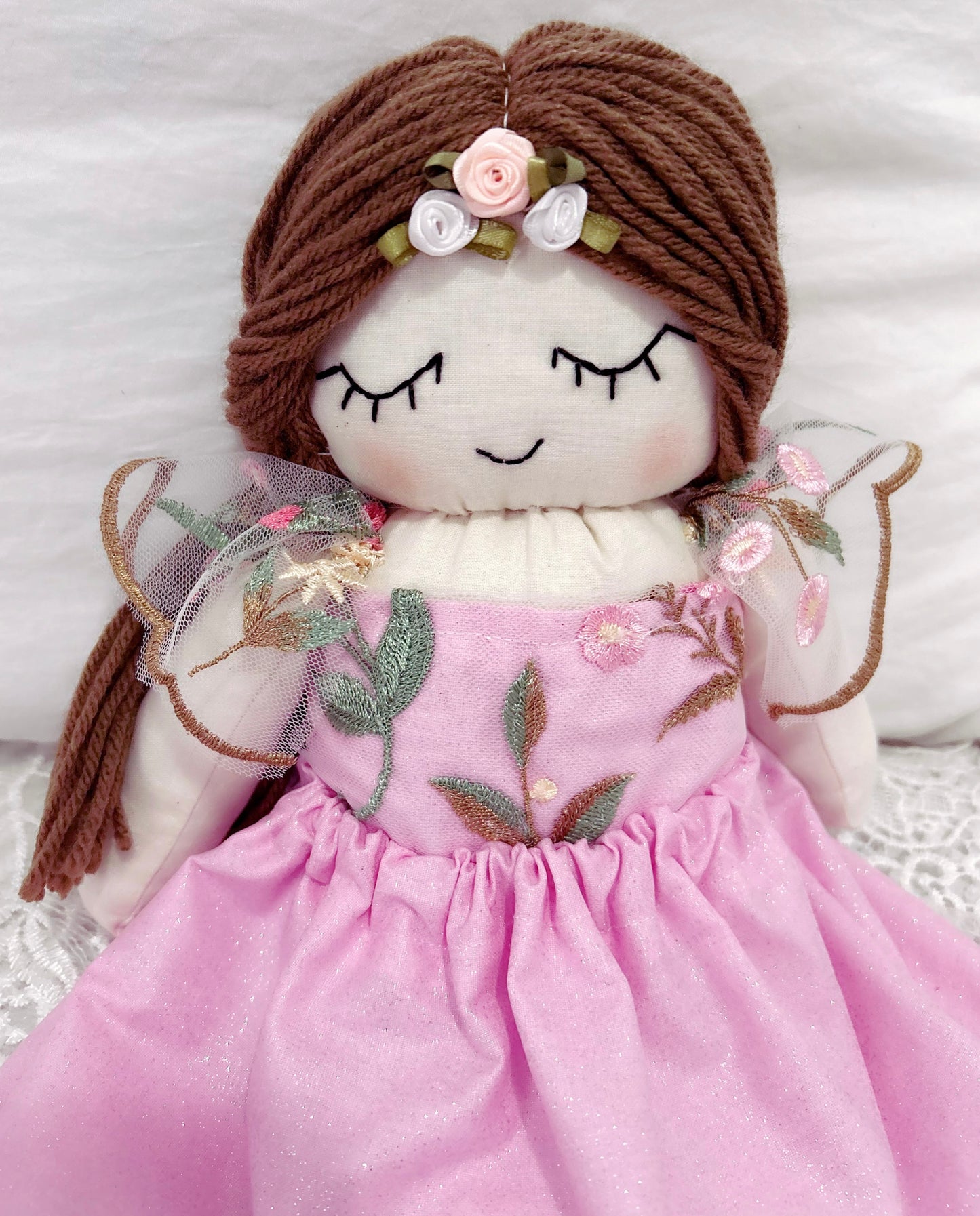 Handmade flower baby doll, heirloom doll