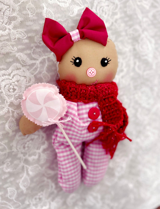 Handmade Gingerbread Baby Doll (Pink)