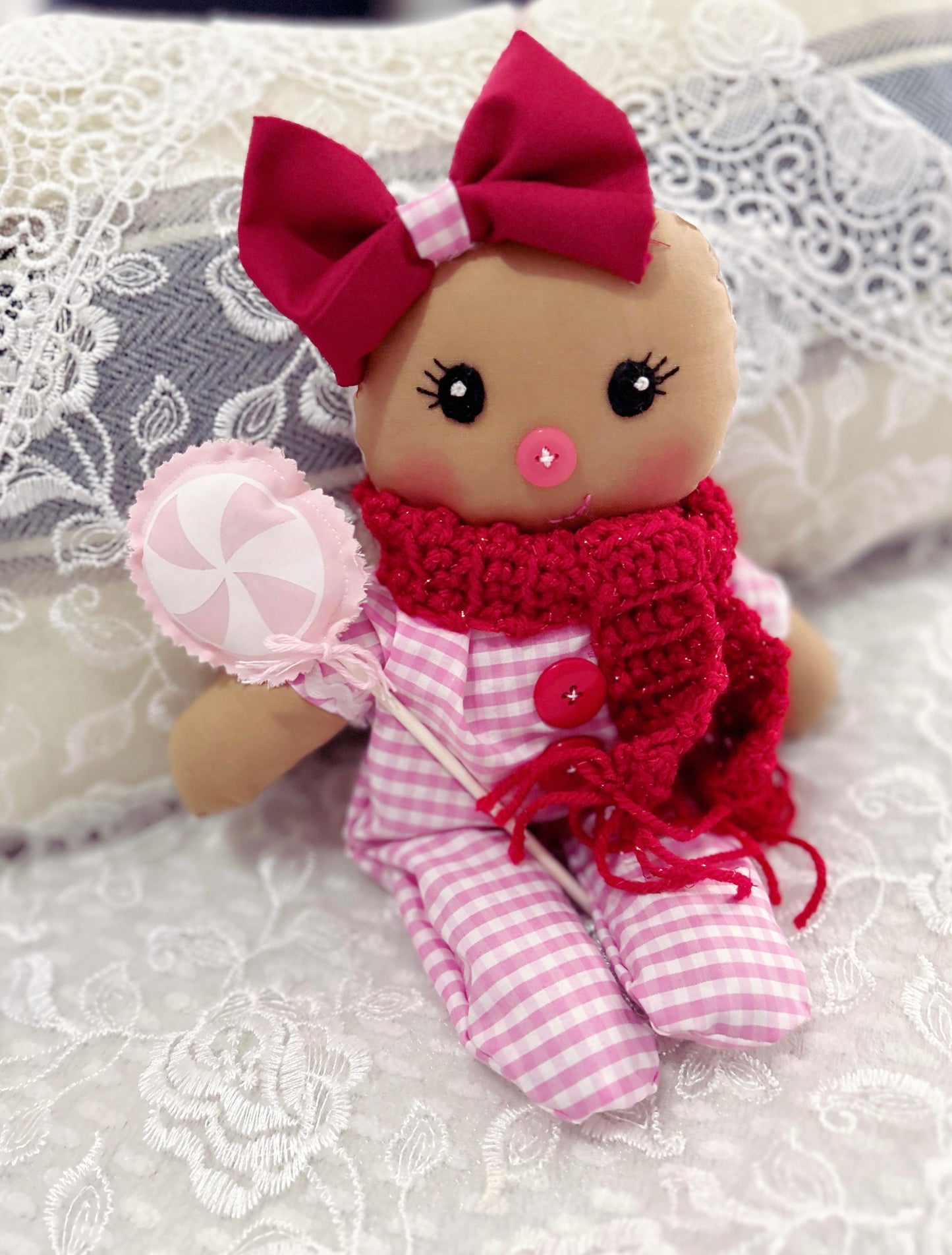 Handmade Gingerbread Baby Doll (Pink)