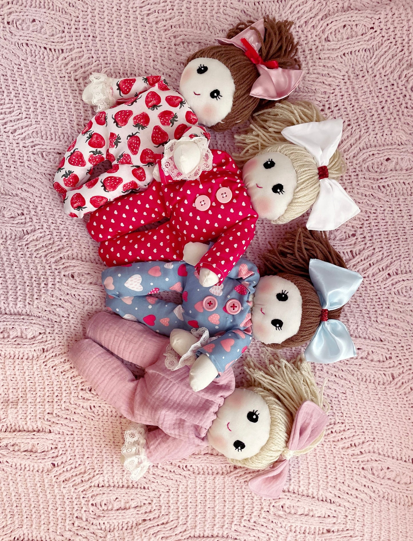 Bitty Valentine Baby ❤️ - Heart Polka Dots, Cloth Doll, Heirloom Doll, Handmade Doll