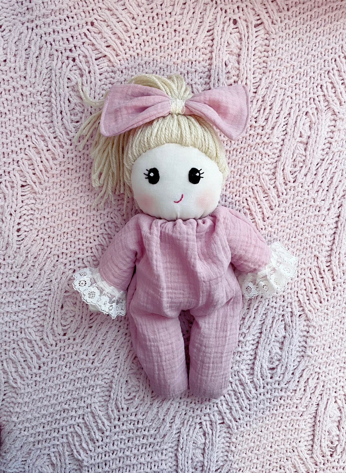 Bitty Valentine Baby 🎀 - Pink, Cloth Doll, Heirloom Doll, Handmade Doll