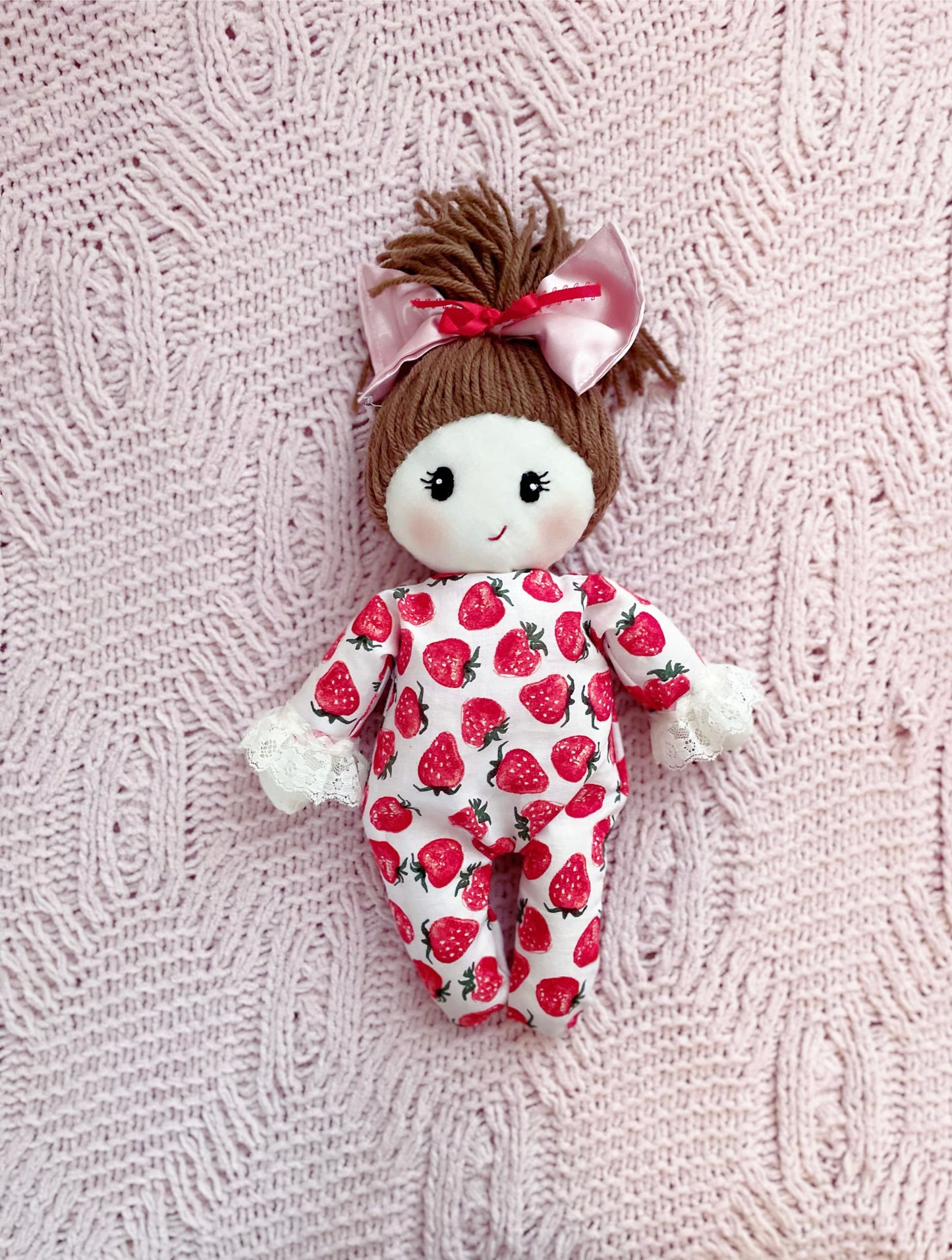 Bitty Valentine Baby 🍓❤️- Strawberry, Cloth Doll, Heirloom Doll, Handmade Doll