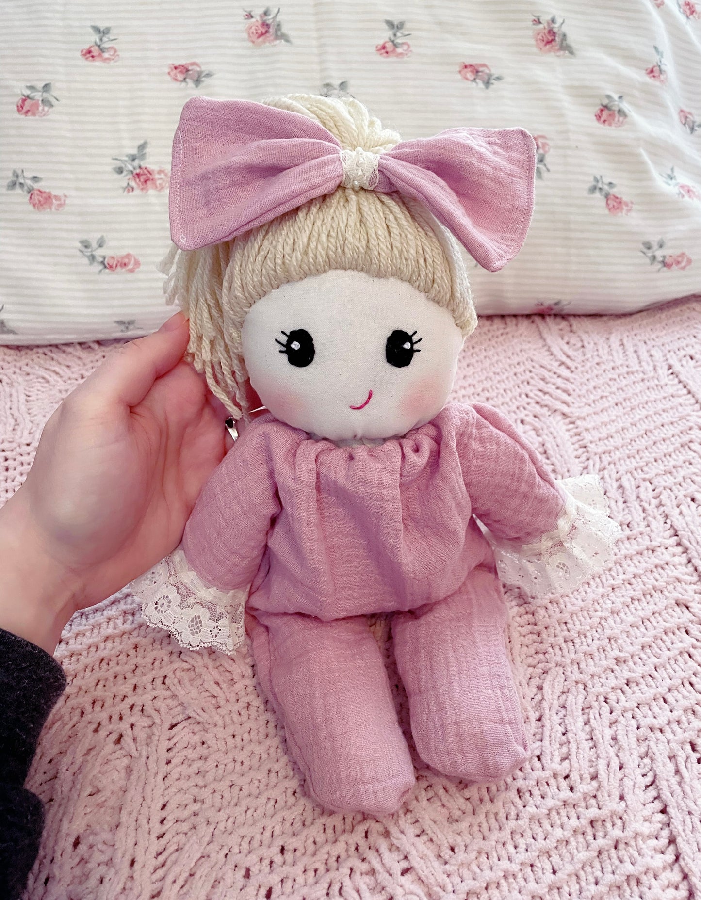 Bitty Valentine Baby 🎀 - Pink, Cloth Doll, Heirloom Doll, Handmade Doll