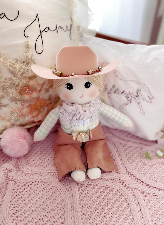 Gingham cowgirl doll, handmade heirloom doll