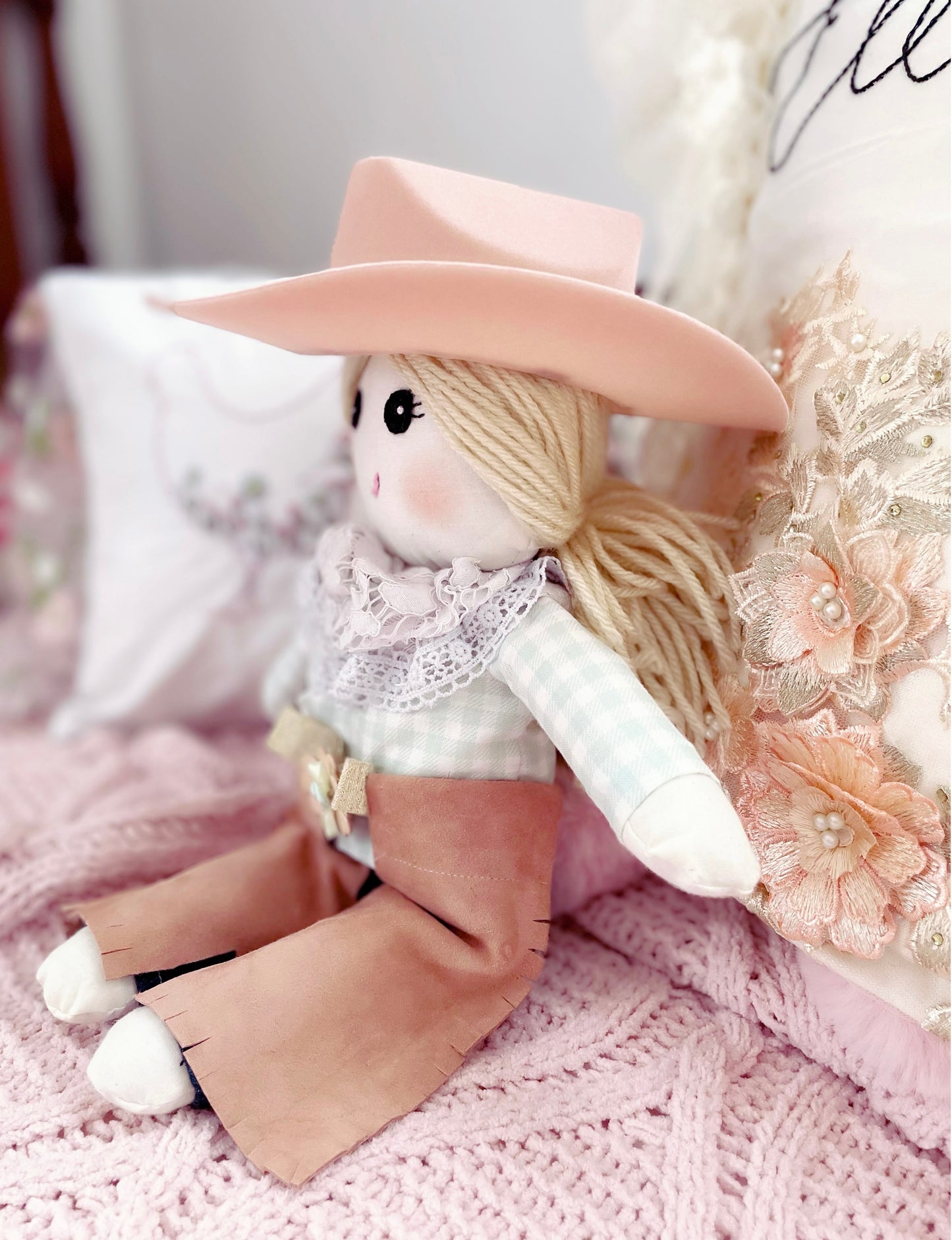 Gingham cowgirl doll, handmade heirloom doll