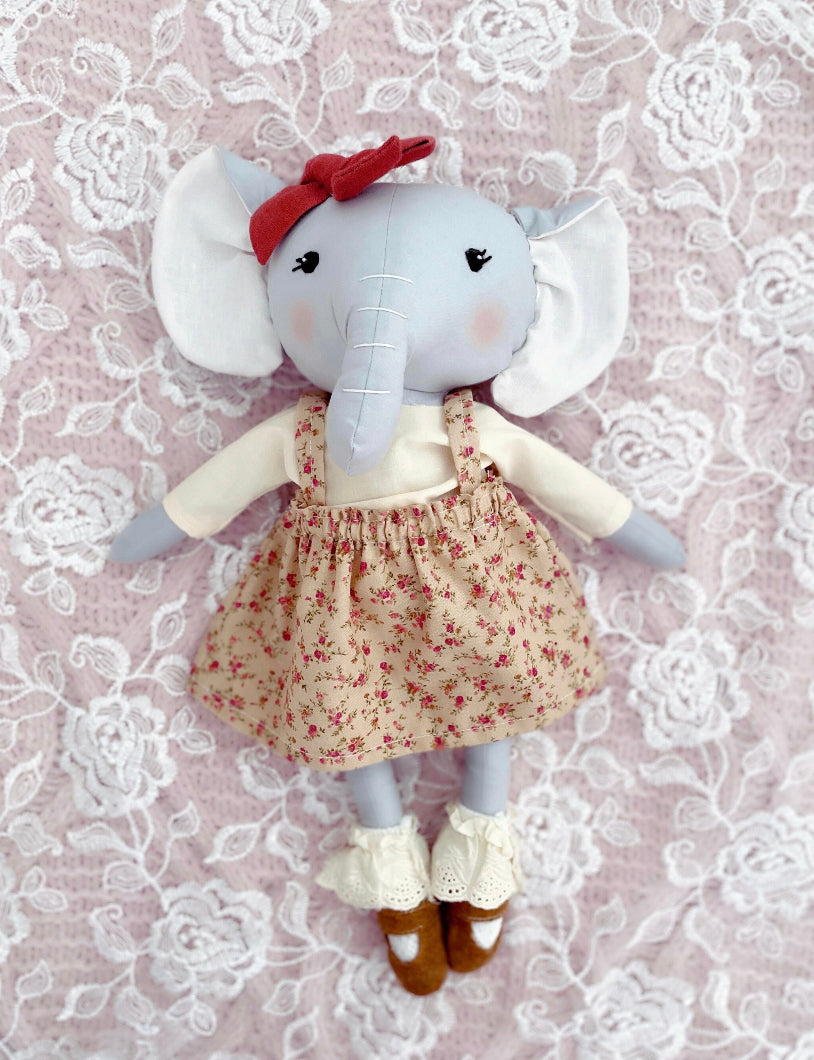 Elephant Doll, Heirloom doll, ragdoll, handmade doll