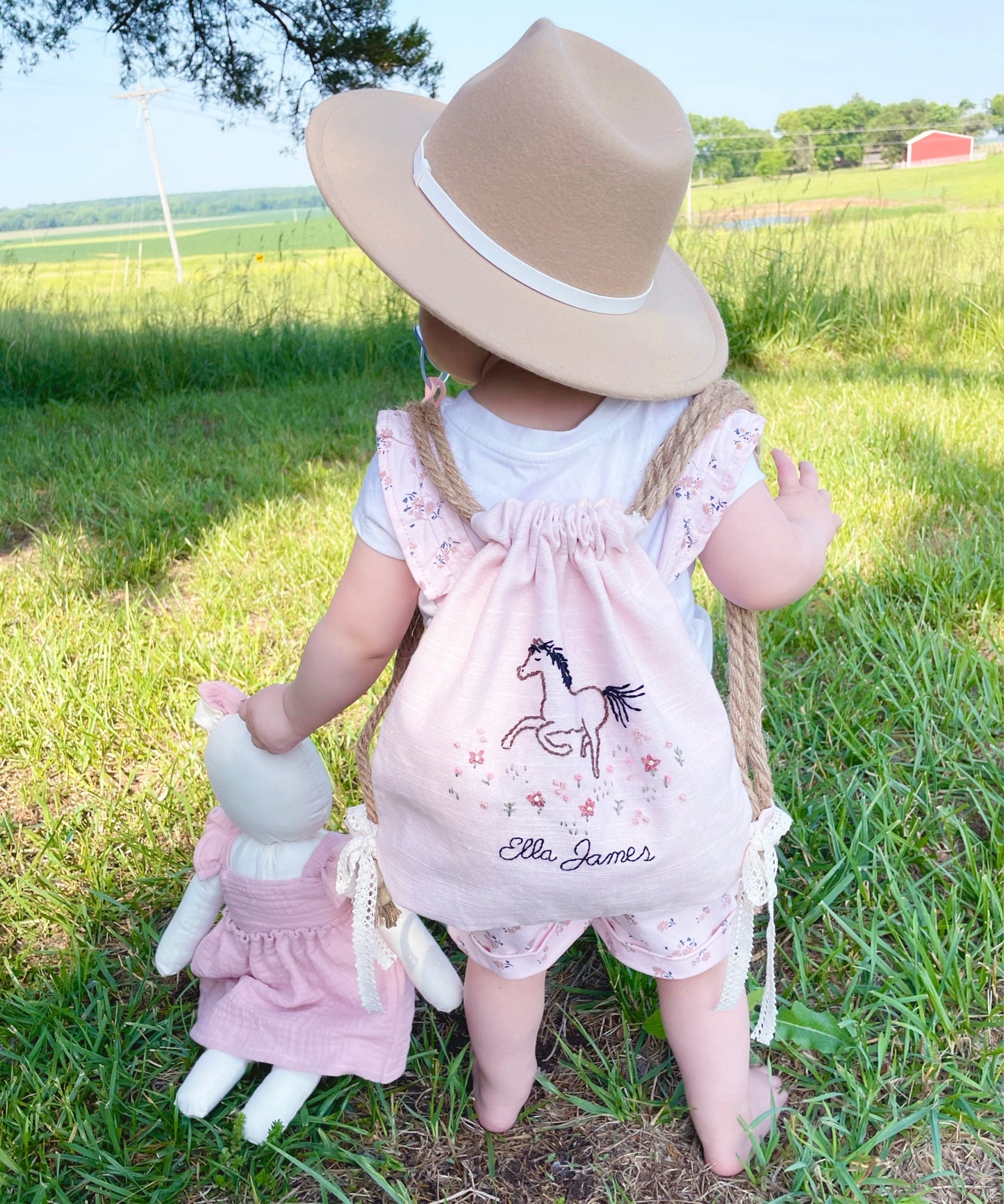 Hand Embroidered Drawstring Backpack