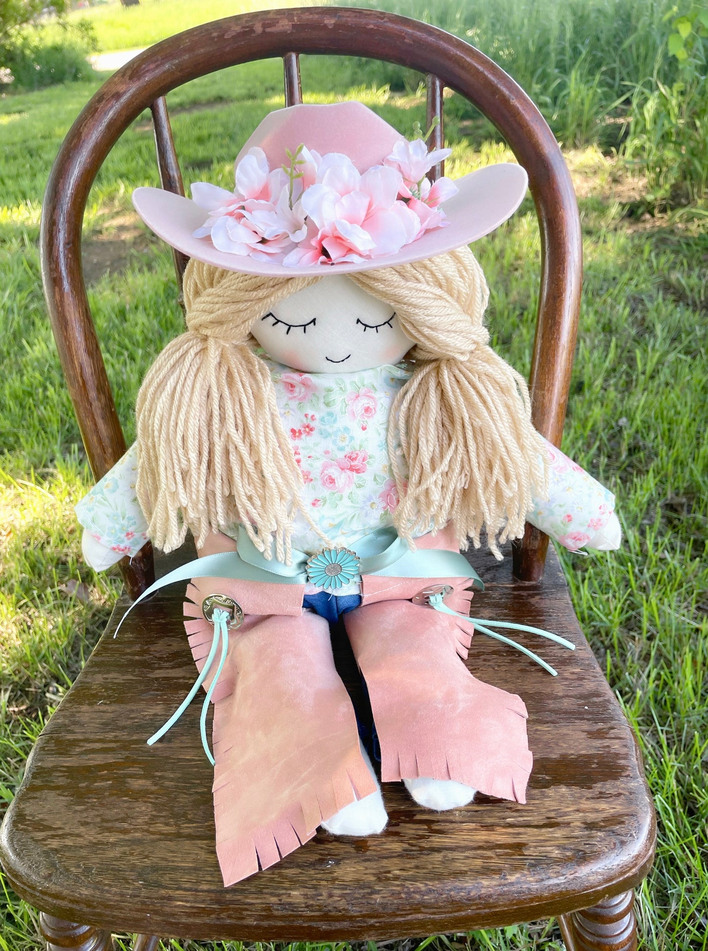 Cassidy cowgirl doll, western doll, floral doll, heirloom doll, handmade doll, cowgirl toys