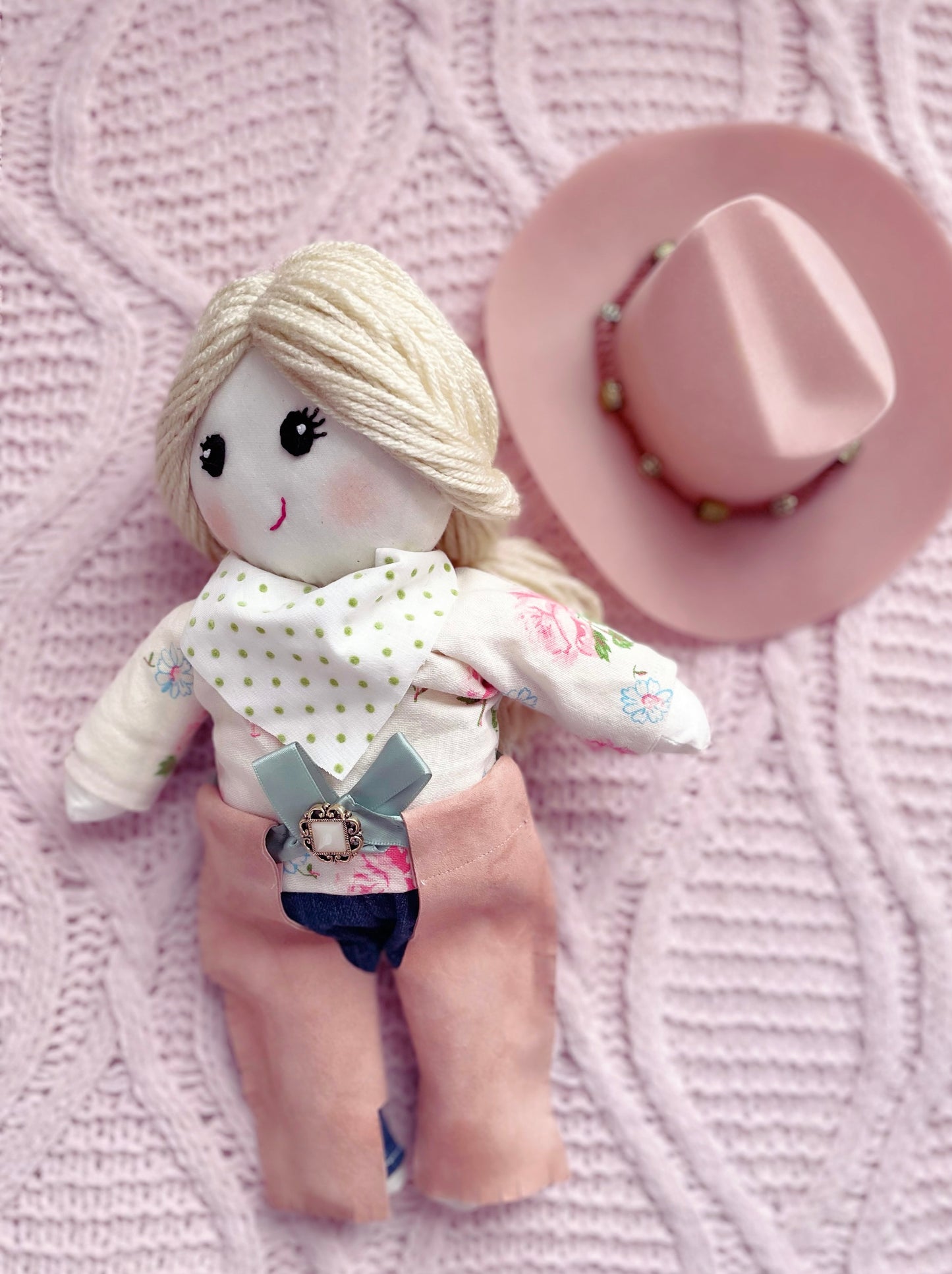 Vintage rose cowgirl doll, handmade heirloom doll